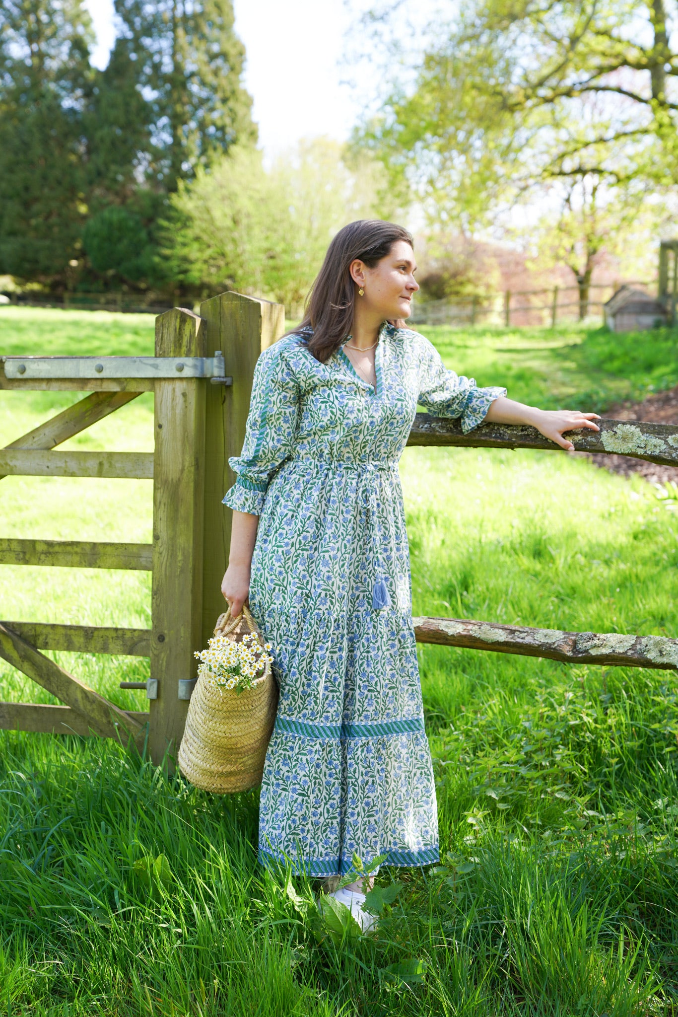 BLUE AND GREEN CLIMBING FLOWER LOTTIE DRESS
