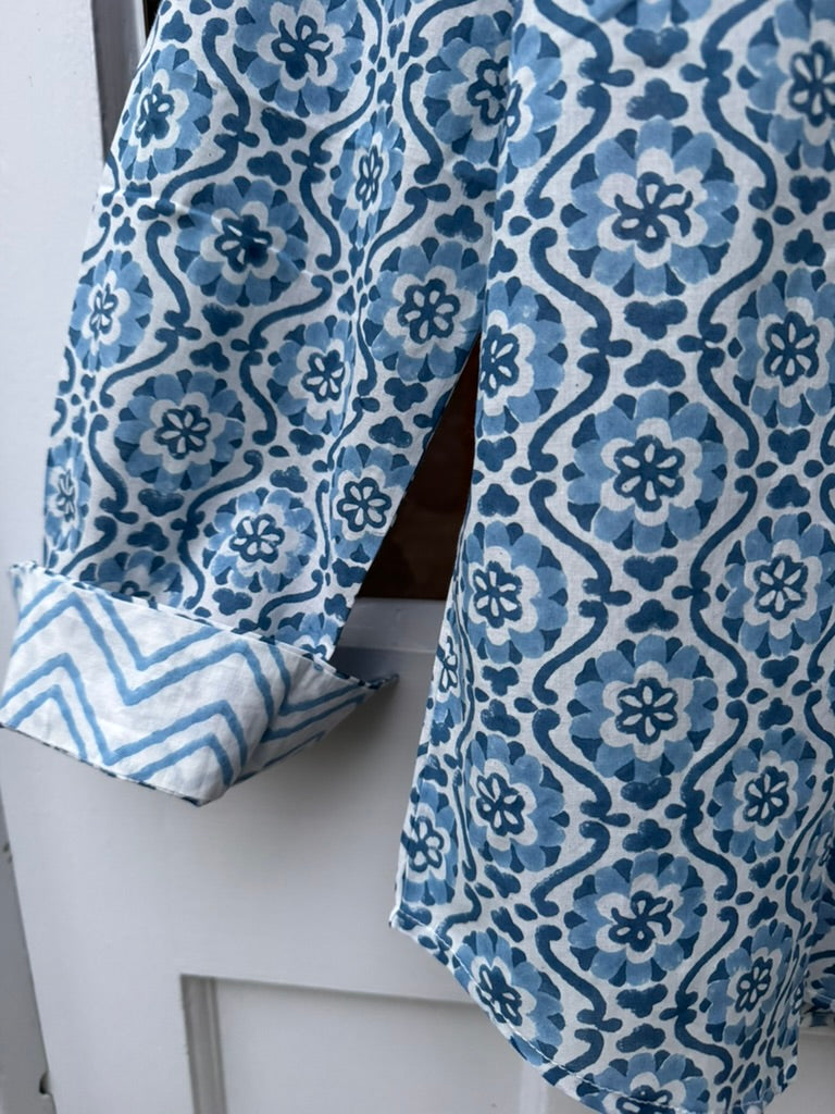 BLUE SPIRAL FLORAL SHIRT