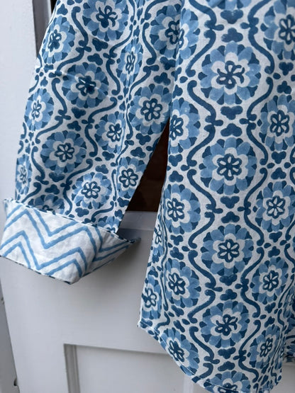 BLUE SPIRAL FLORAL SHIRT