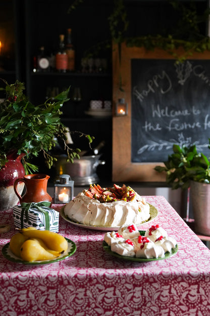 RED FLORAL CHRISTMAS TABLECLOTH