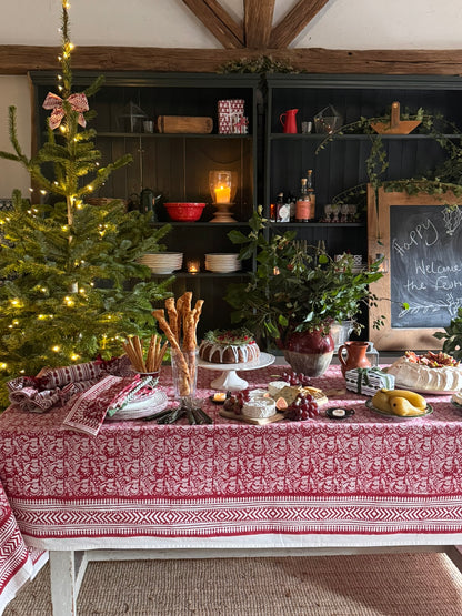 RED FLORAL CHRISTMAS TABLECLOTH