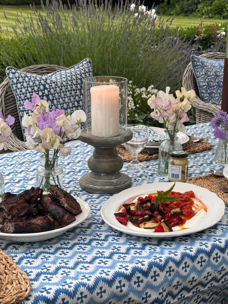 BLUE ZIG ZAG TABLECLOTH