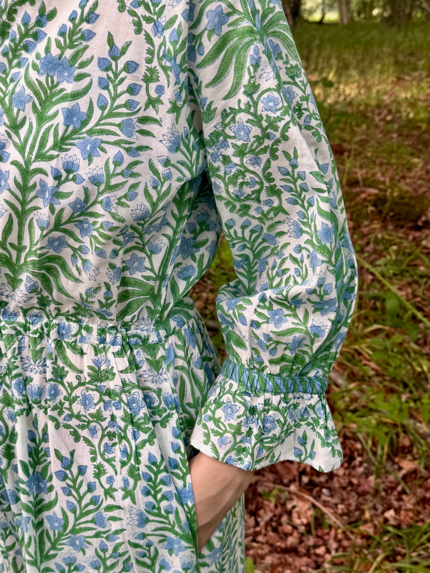 BLUE AND GREEN BUTAH LOTTIE DRESS