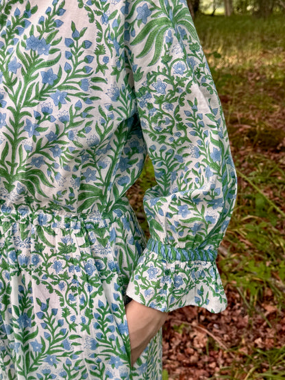 BLUE AND GREEN BUTAH LOTTIE DRESS