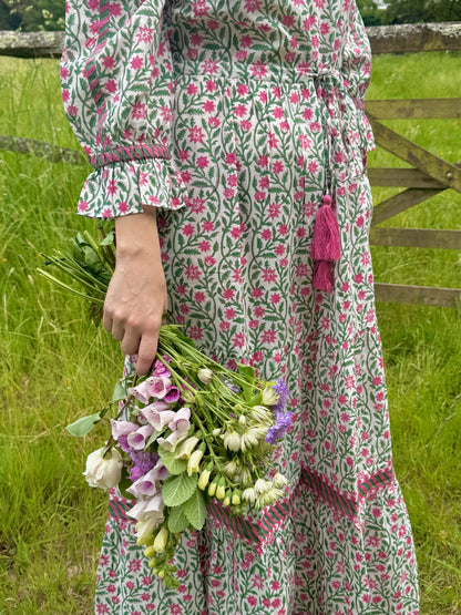 PINK AND GREEN CLIMBING FLOWER LOTTIE DRESS