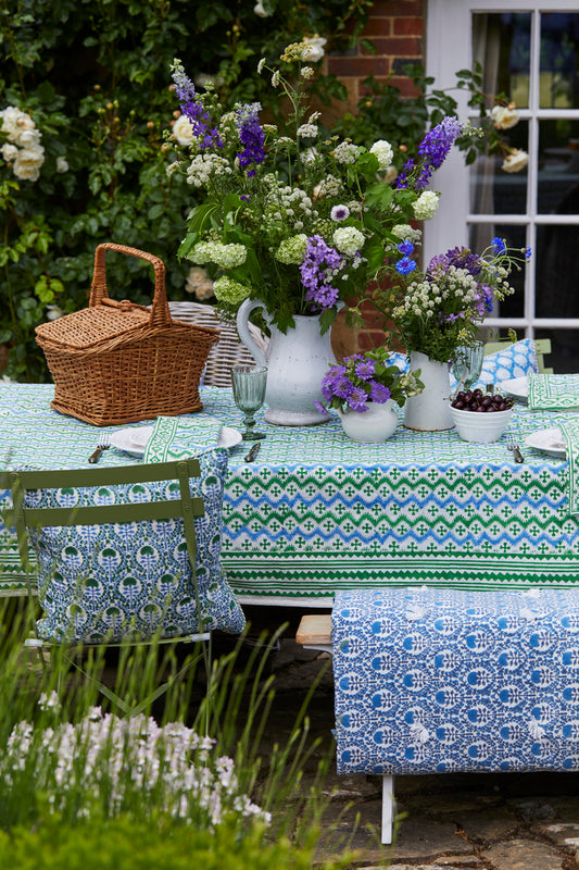 BLUE AND GREEN ZIG ZAG TABLECLOTH