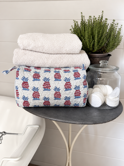 BLUE AND RED PINEAPPLE MAKEUP BAG