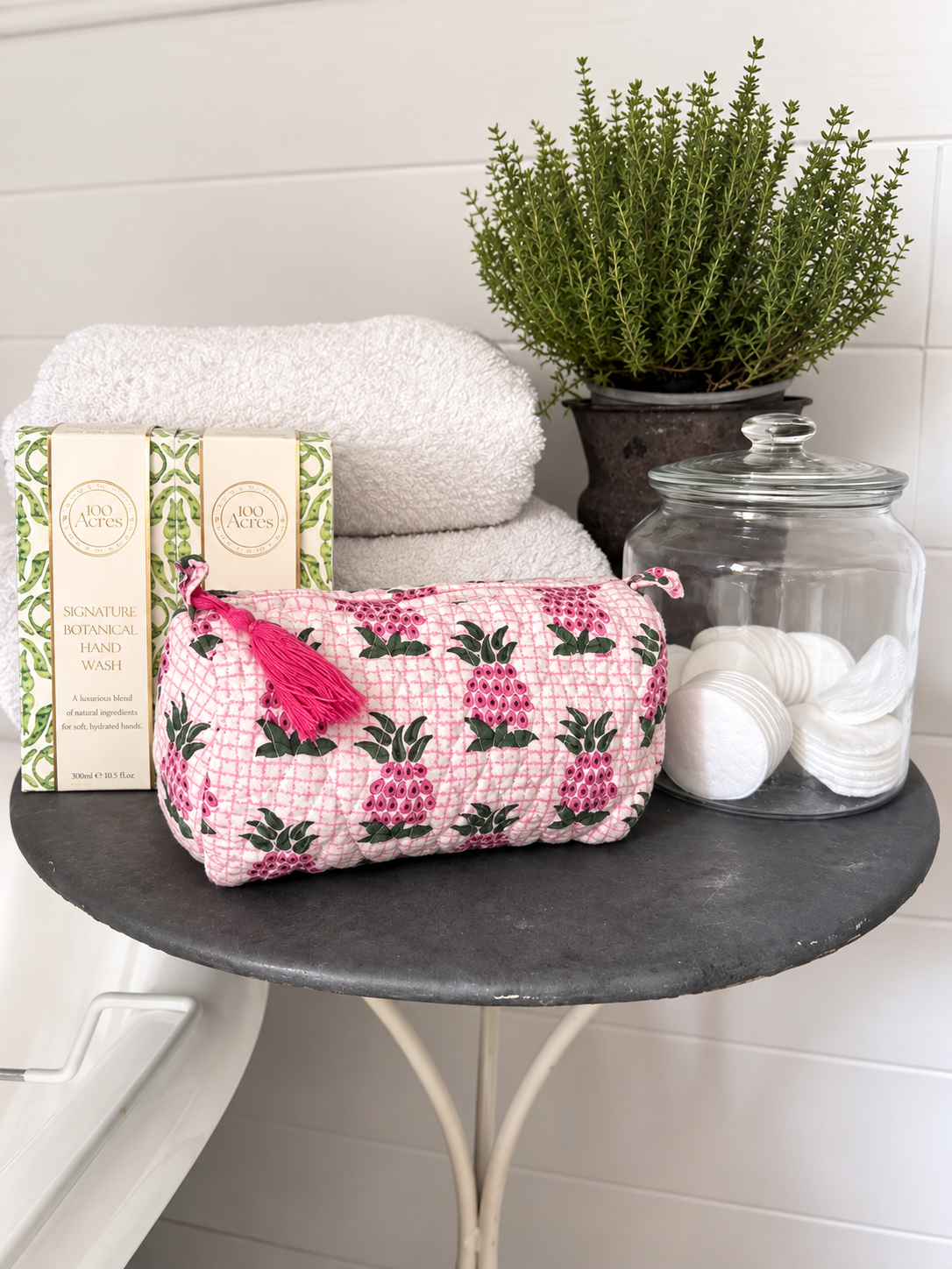 TINY PINK AND GREEN PINEAPPLE MAKEUP BAG