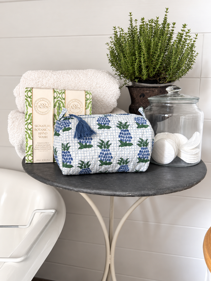 TINY BLUE AND GREEN PINEAPPLE MAKEUP BAG