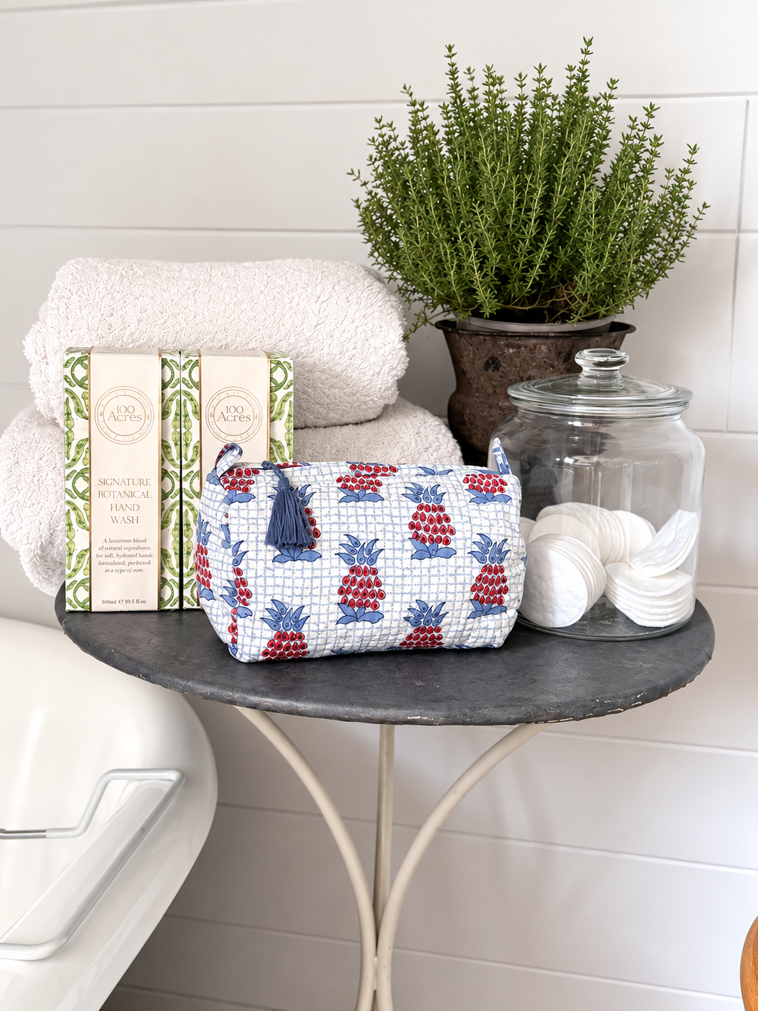 TINY BLUE AND RED PINEAPPLE MAKEUP BAG