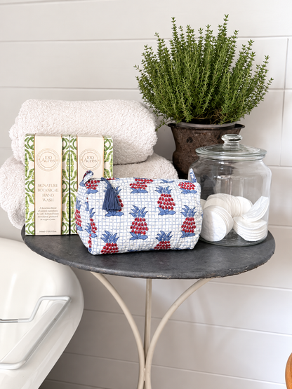 TINY BLUE AND RED PINEAPPLE MAKEUP BAG