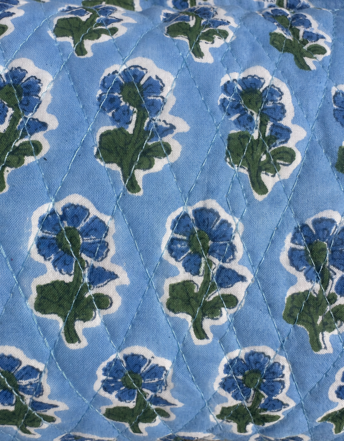 BLUE AND GREEN BACKGROUND FLORAL MAKEUP BAG