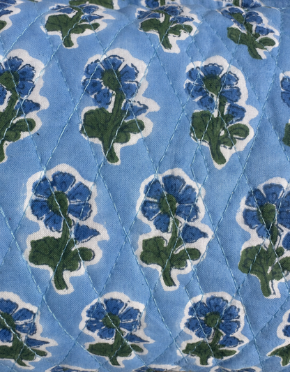 BLUE AND GREEN BACKGROUND FLORAL MAKEUP BAG