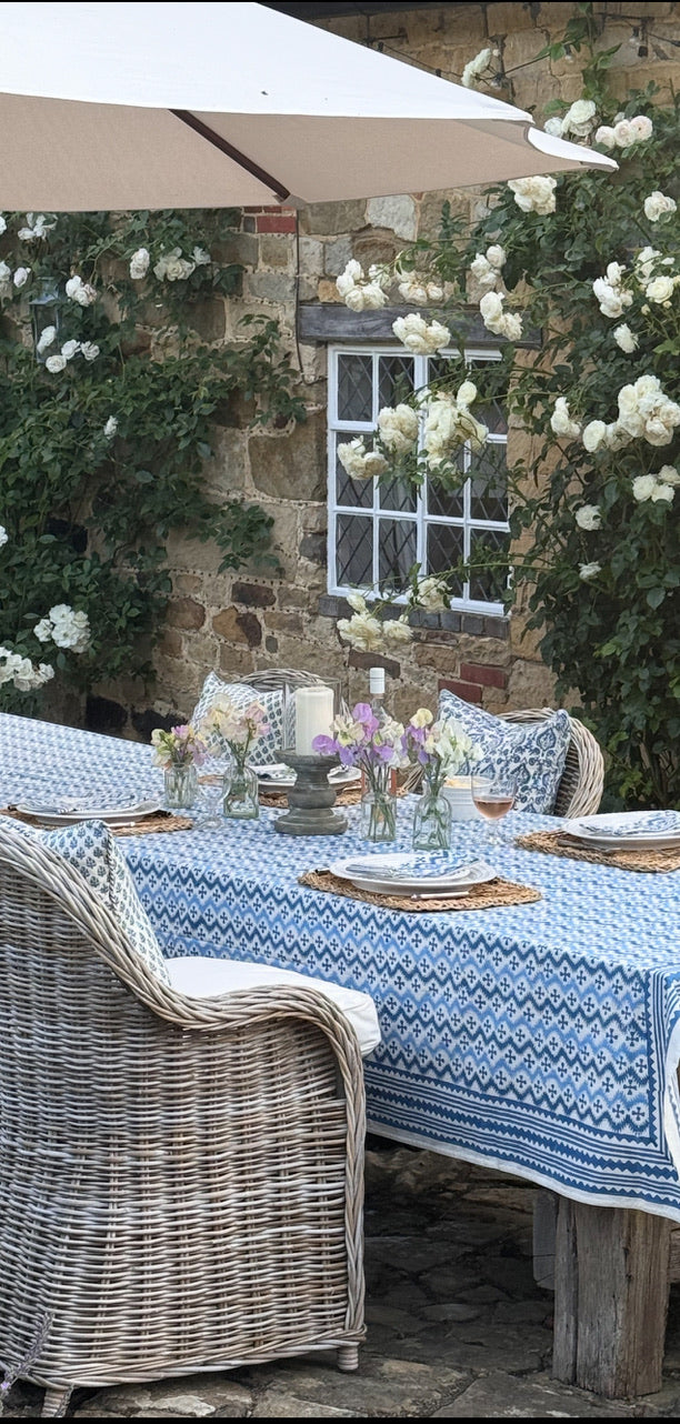 BLUE ZIG ZAG TABLECLOTH