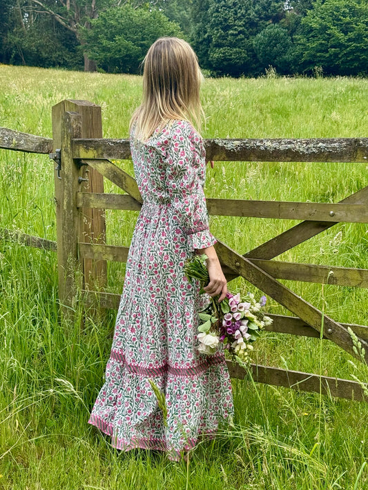 PINK AND GREEN CLIMBING FLOWER LOTTIE DRESS