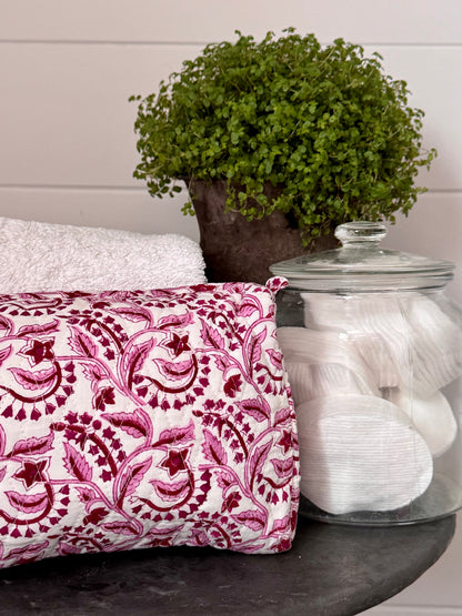PINK AND RED REVERSE FLORAL MAKEUP BAG