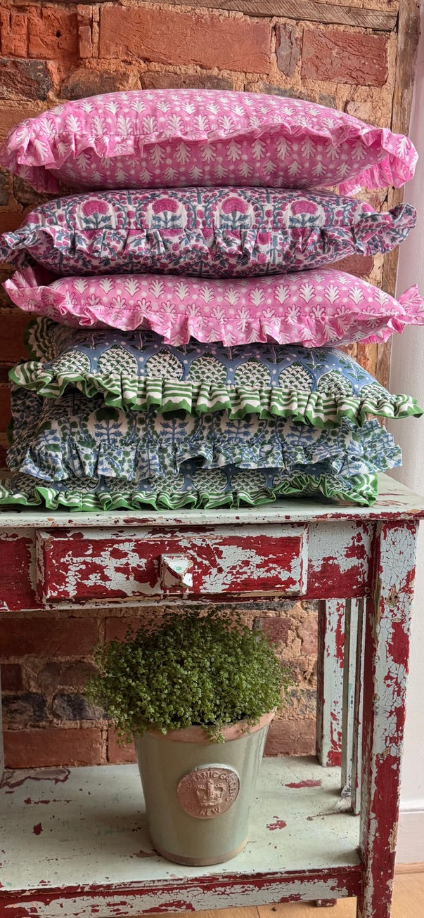 PINK ACORN FRILLY CUSHION