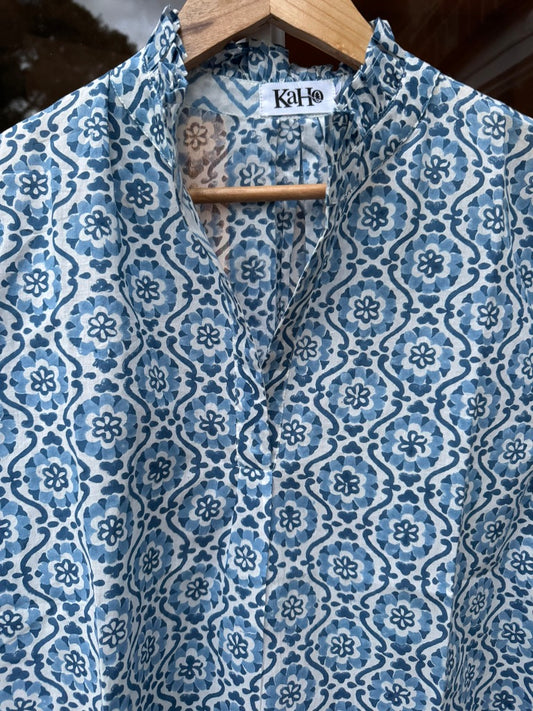 BLUE SPIRAL FLORAL SHIRT