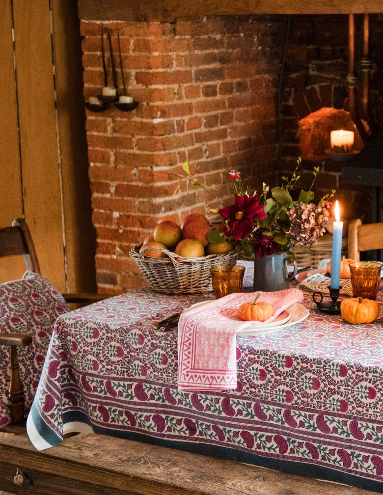 PINK AND BLUE TRELLIS TABLECLOTH