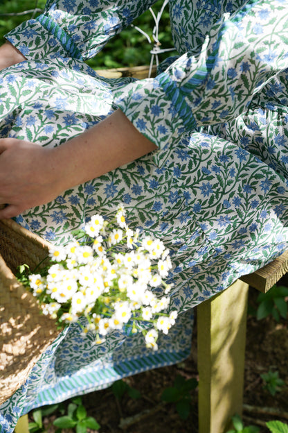 BLUE AND GREEN CLIMBING FLOWER LOTTIE DRESS