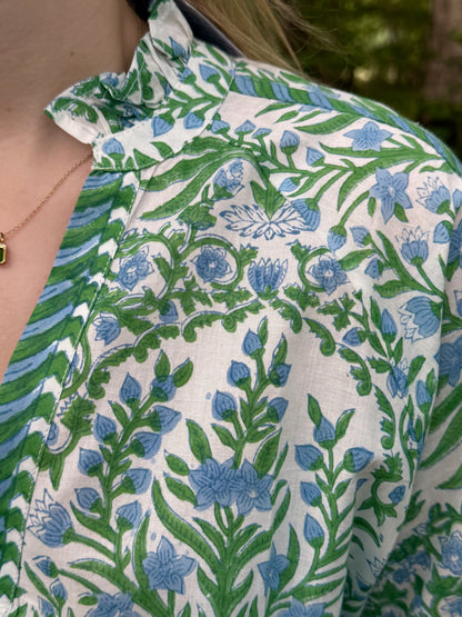 BLUE AND GREEN BUTAH LOTTIE DRESS