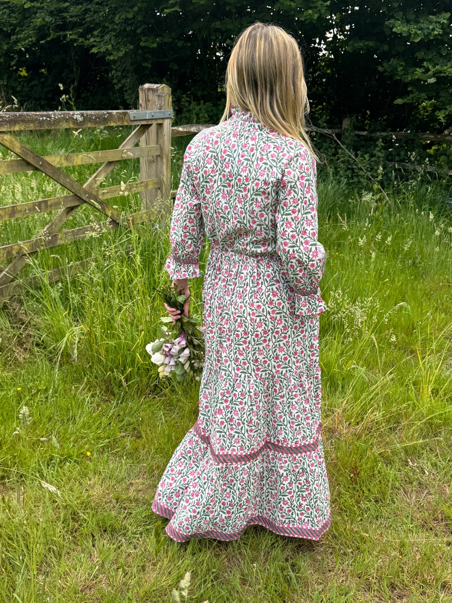 PINK AND GREEN CLIMBING FLOWER LOTTIE DRESS