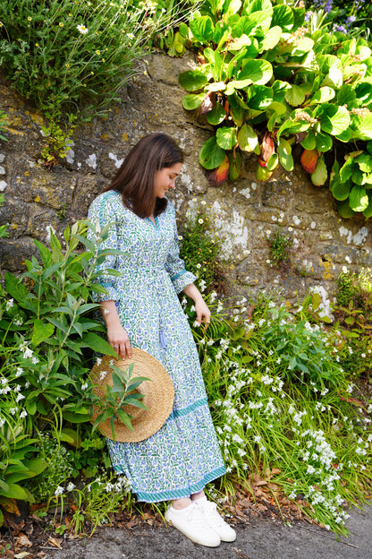 BLUE AND GREEN CLIMBING FLOWER LOTTIE DRESS