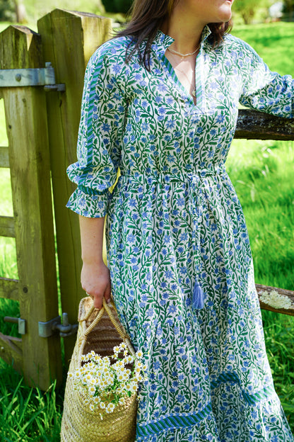 BLUE AND GREEN CLIMBING FLOWER LOTTIE DRESS