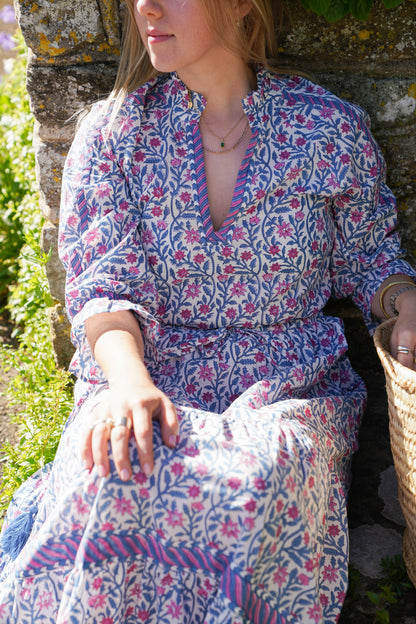 BLUE AND PINK CLIMBING FLOWER LOTTIE DRESS