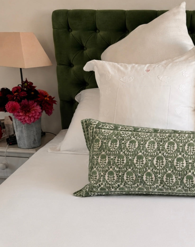 GREEN TRELLIS BOLSTER CUSHION