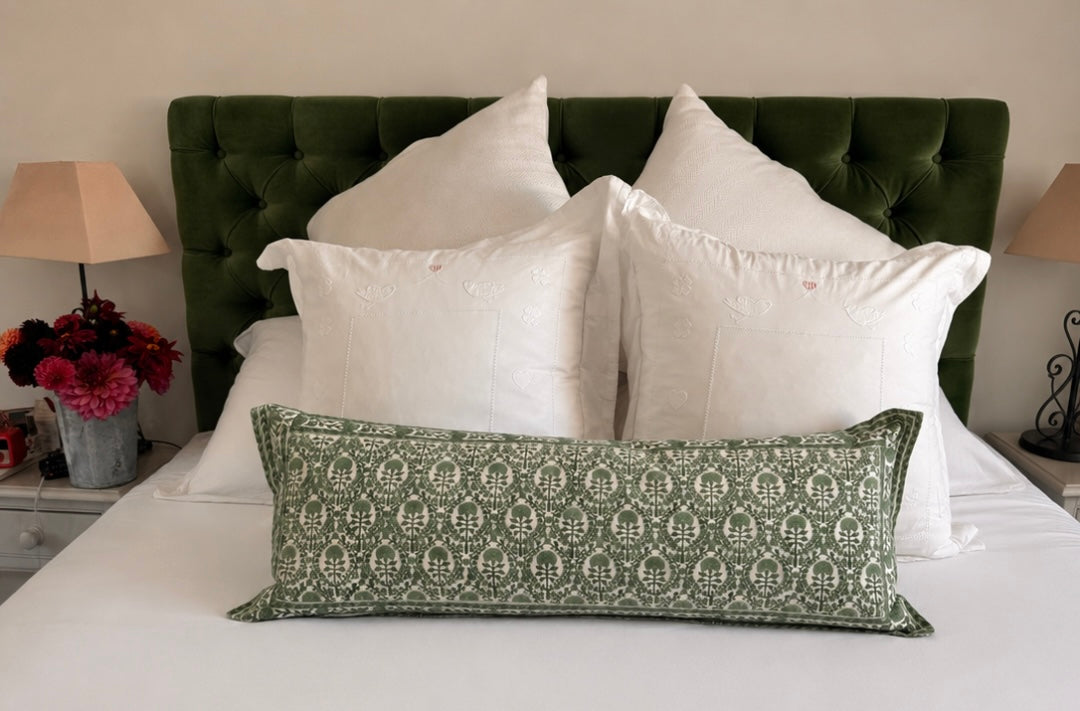 GREEN TRELLIS BOLSTER CUSHION