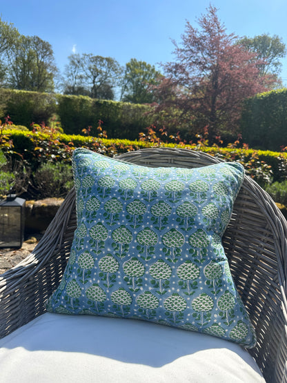 BLUE AND GREEN ARTICHOKE CUSHION