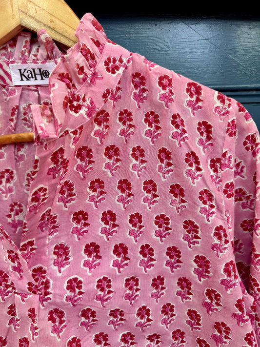 RED AND PINK BACKGROUND FLORAL SHIRT