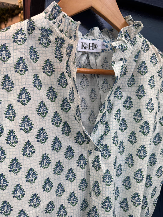 BLUE AND GREEN CHECK FLORAL SHIRT