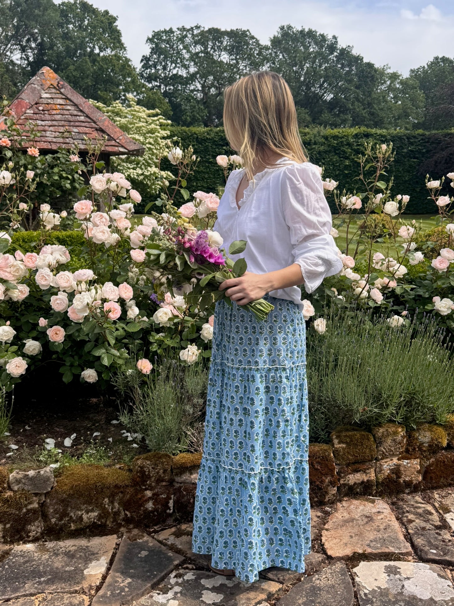 BLUE AND GREEN FLORAL SKIRT