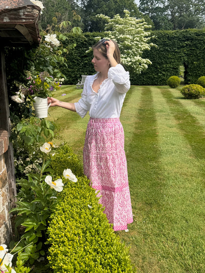 PINK REVERSE TRELLIS SKIRT