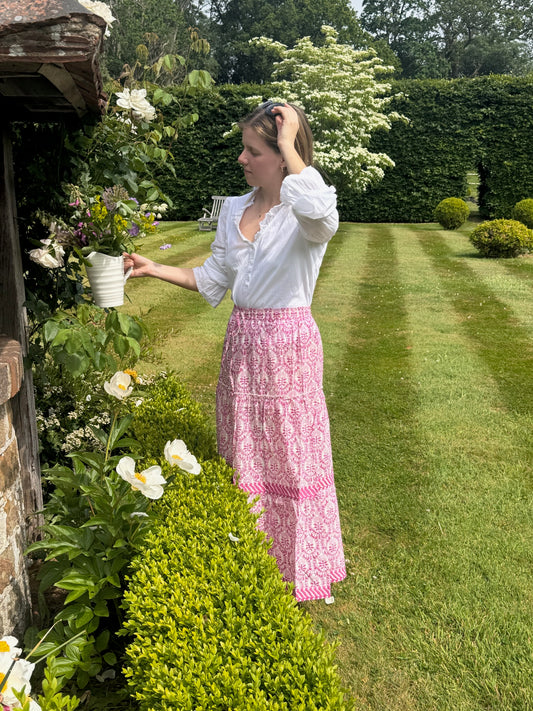 PINK REVERSE TRELLIS SKIRT