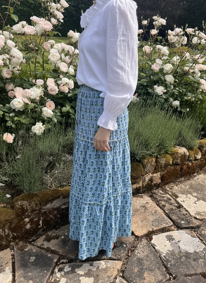 BLUE AND GREEN FLORAL SKIRT
