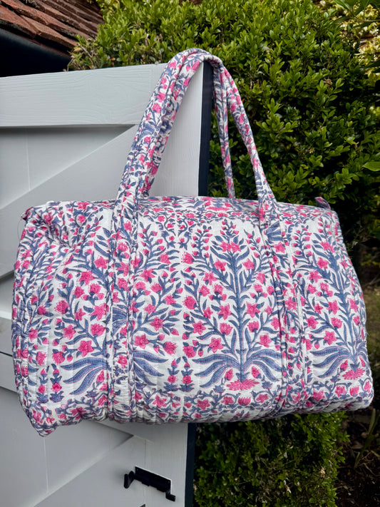 PINK AND BLUE BUTAH WEEKEND BAG