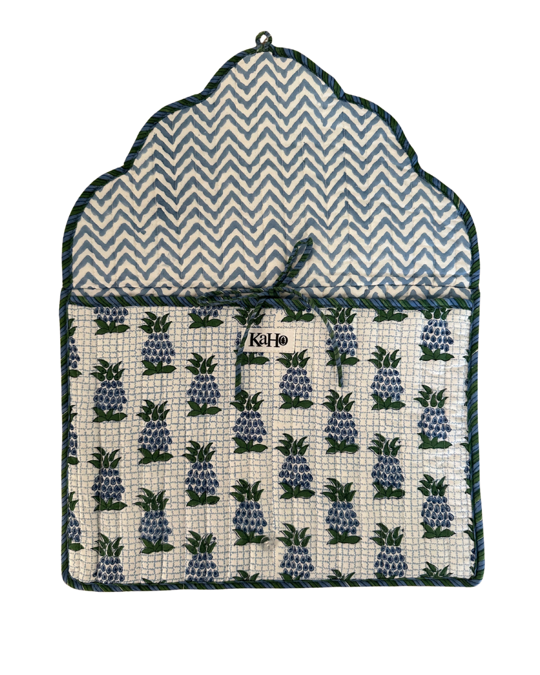 BLUE AND GREEN PINEAPPLE LAPTOP CASE WITH STRIPED BORDER