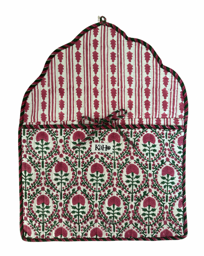 PINK AND GREEN TRELLIS LAPTOP CASE WITH STRIPED BORDER