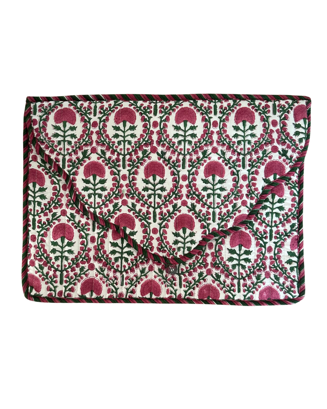 PINK AND GREEN TRELLIS LAPTOP CASE WITH STRIPED BORDER