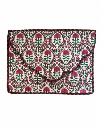 PINK AND GREEN TRELLIS LAPTOP CASE WITH STRIPED BORDER