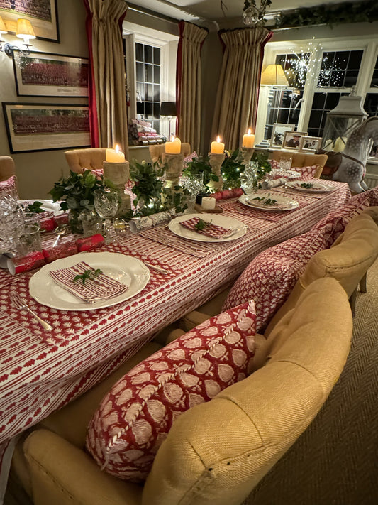 RED KAHO STRIPE TABLECLOTH