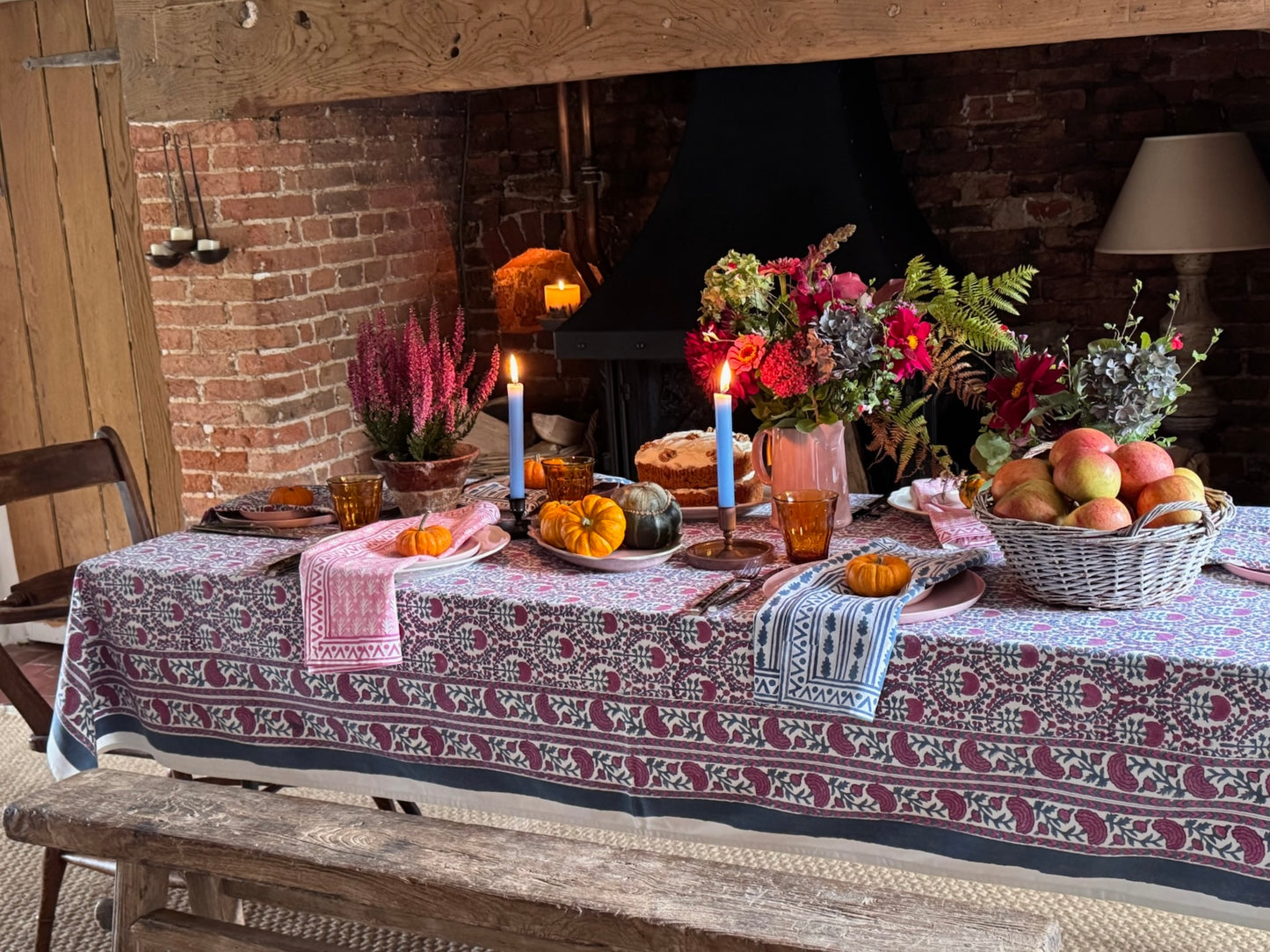 PINK AND BLUE TRELLIS TABLECLOTH
