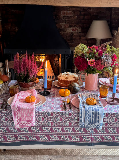 PINK AND BLUE TRELLIS TABLECLOTH