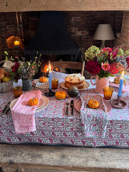 PINK AND BLUE TRELLIS TABLECLOTH