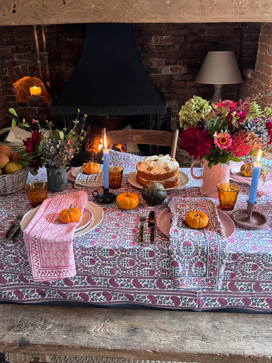 PINK AND BLUE TRELLIS TABLECLOTH