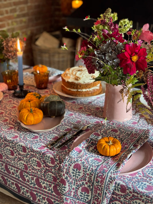 PINK AND BLUE TRELLIS TABLECLOTH