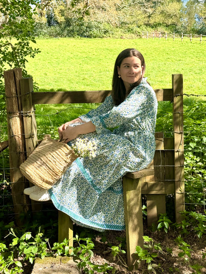 BLUE AND GREEN CLIMBING FLOWER LOTTIE DRESS